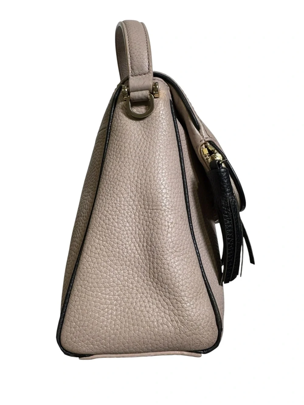 Kate Spade New York Pebbled Leather Crossbody‎ Bag Taupe Tassel Flap Top Handle